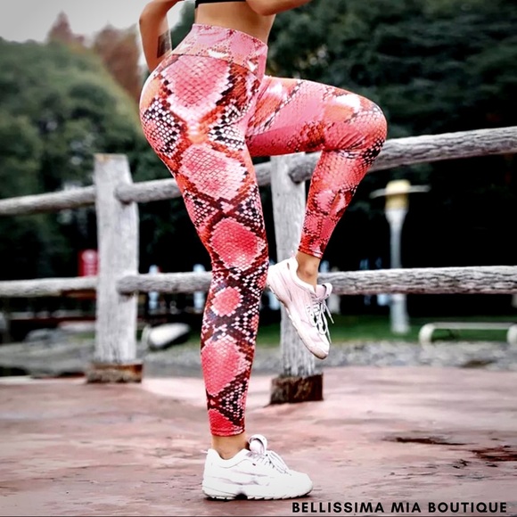-Coral Python Snakeskin Compression Legging - Picture 6 of 8
